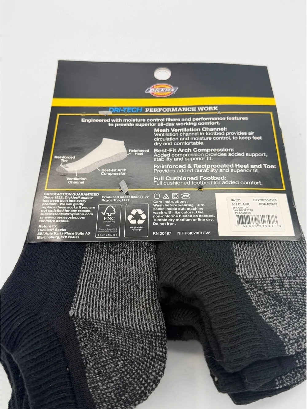 Dickies 6-Pack No Show Performance Work Socks Sz Large